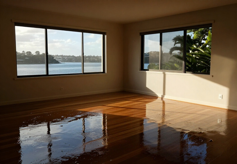 Flooded living room in South Turramurra before restoration